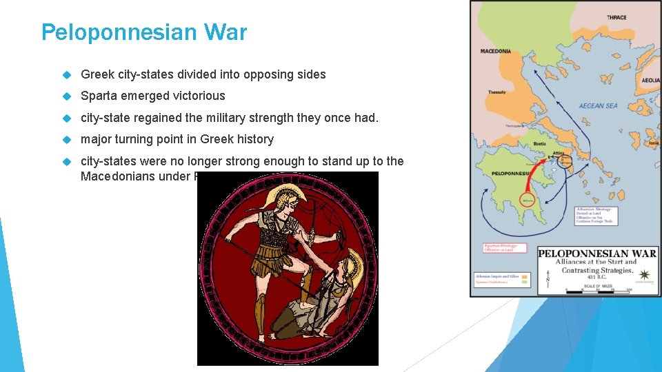 Peloponnesian War Greek city-states divided into opposing sides Sparta emerged victorious city-state regained the