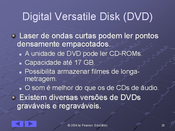 Digital Versatile Disk (DVD) Laser de ondas curtas podem ler pontos densamente empacotados. n