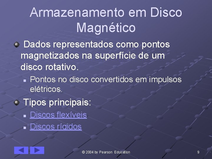 Armazenamento em Disco Magnético Dados representados como pontos magnetizados na superfície de um disco