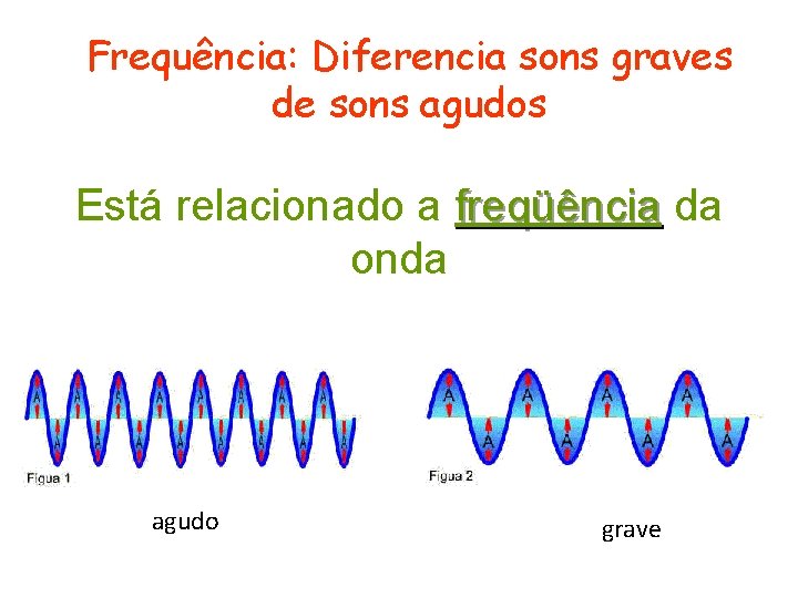Frequência: Diferencia sons graves de sons agudos Está relacionado a freqüência da onda agudo