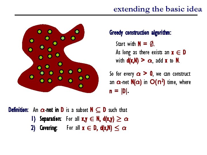 extending the basic idea Greedy construction algorithm: Start with N = ; . As