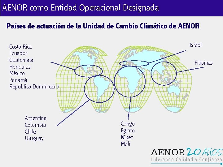 AENOR como Entidad Operacional Designada Países de actuación de la Unidad de Cambio Climático