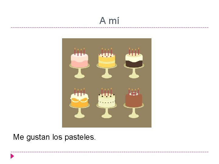 A mí Me gustan los pasteles. 