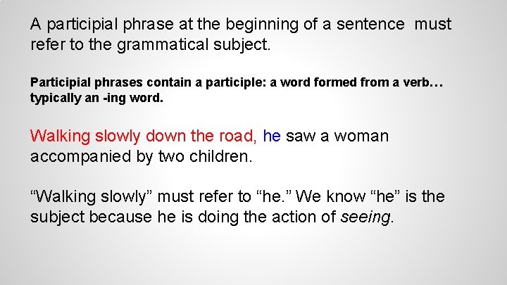 A participial phrase at the beginning of a sentence must refer to the grammatical