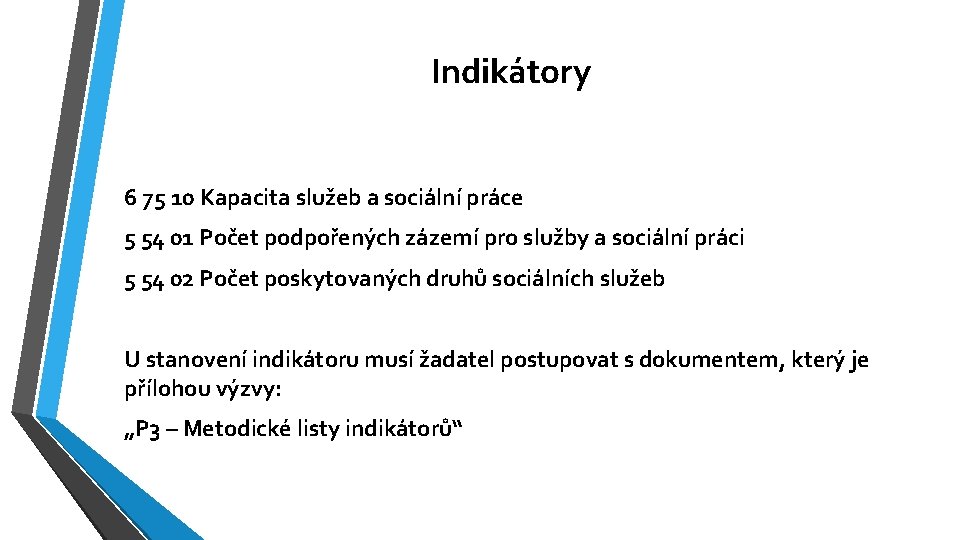Indikátory 6 75 10 Kapacita služeb a sociální práce 5 54 01 Počet podpořených