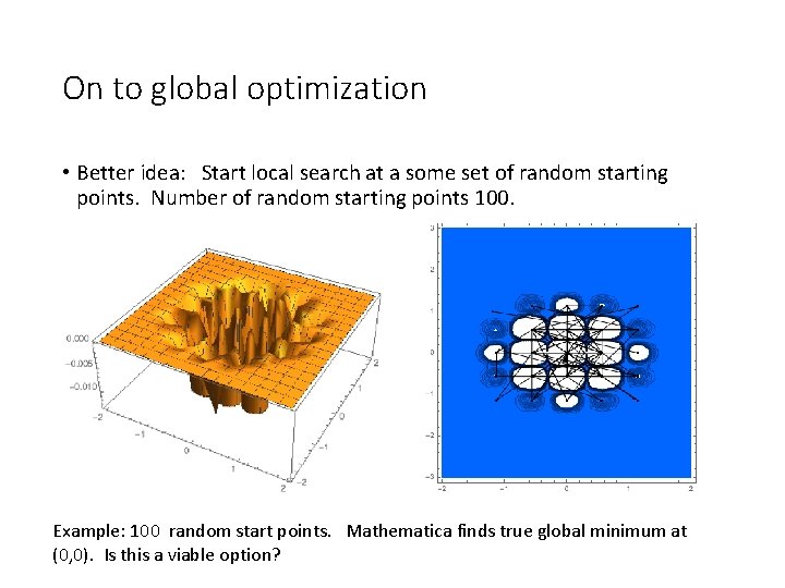 On to global optimization • Better idea: Start local search at a some set