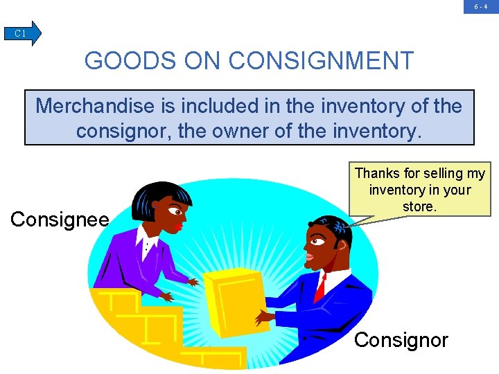 6 -4 C 1 GOODS ON CONSIGNMENT Merchandise is included in the inventory of
