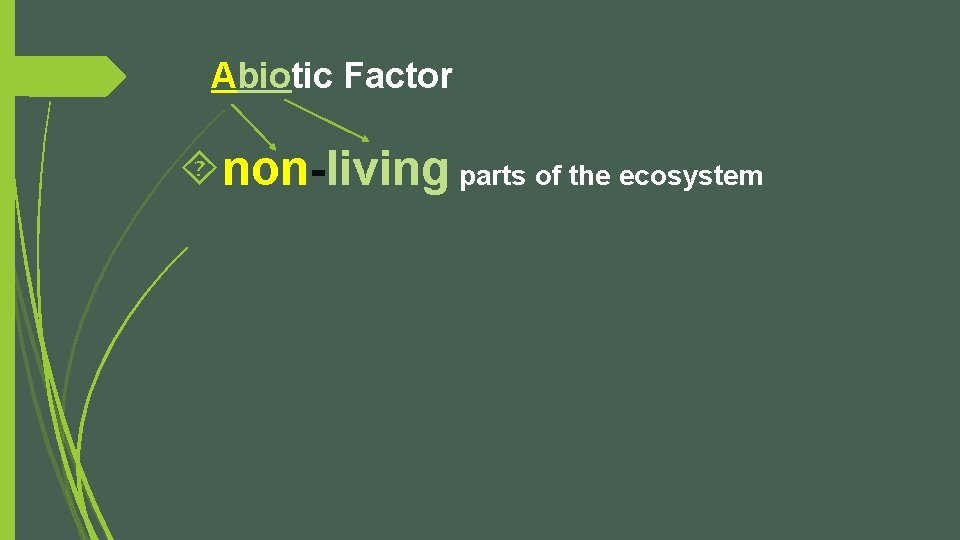 Abiotic Factor non-living parts of the ecosystem 