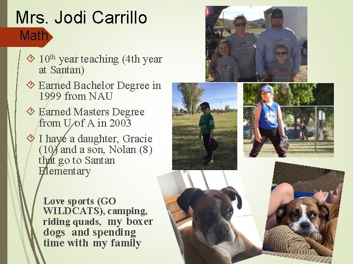 Mrs. Jodi Carrillo Math 10 th year teaching (4 th year at Santan) Earned