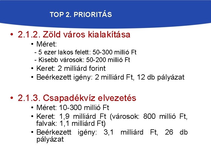 TOP 2. PRIORITÁS • 2. 1. 2. Zöld város kialakítása • Méret: - 5