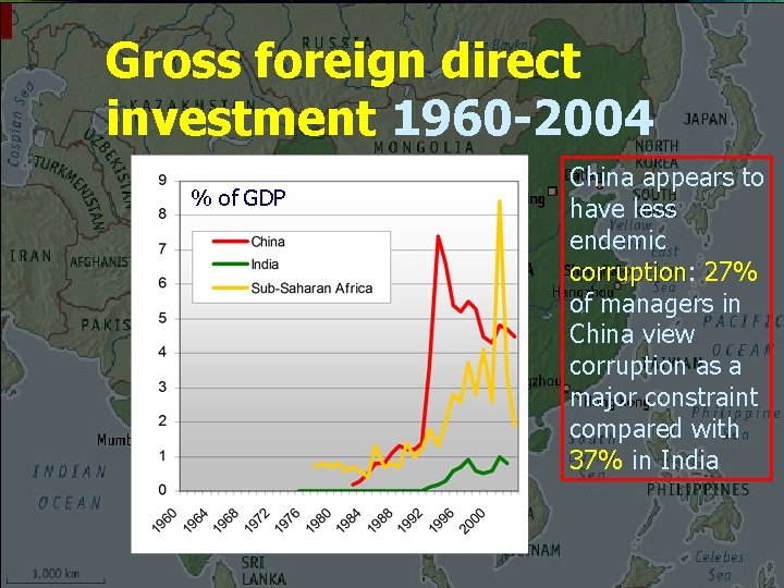 Gross foreign direct investment 1960 -2004 % of GDP China appears to have less