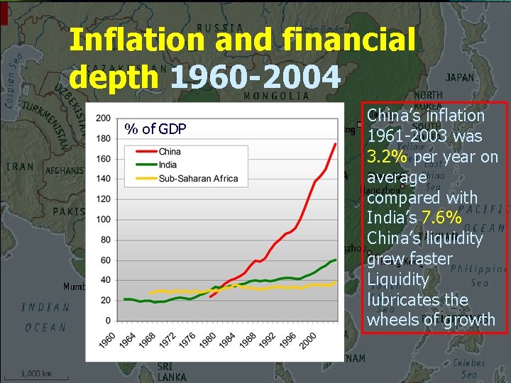 Inflation and financial depth 1960 -2004 % of GDP China’s inflation 1961 -2003 was