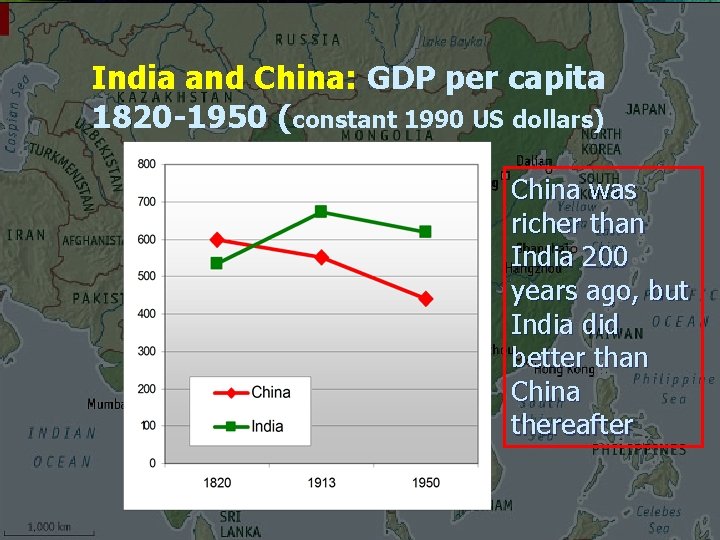 India and China: GDP per capita 1820 -1950 (constant 1990 US dollars) China was