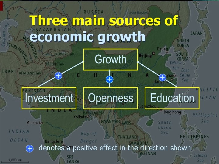 Three main sources of economic growth + + denotes a positive effect in the