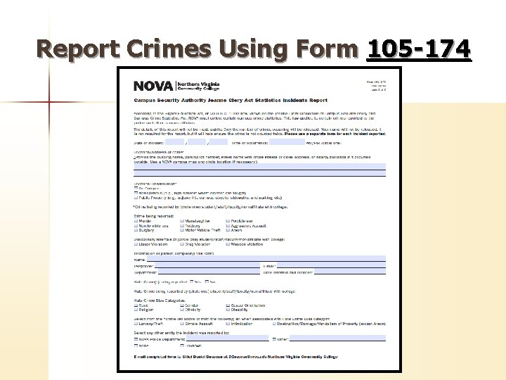 Report Crimes Using Form 105 -174 