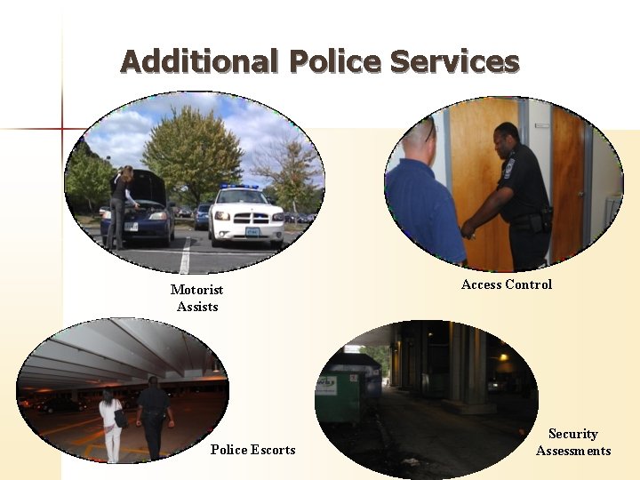 Additional Police Services Motorist Assists Police Escorts Access Control Security Assessments 