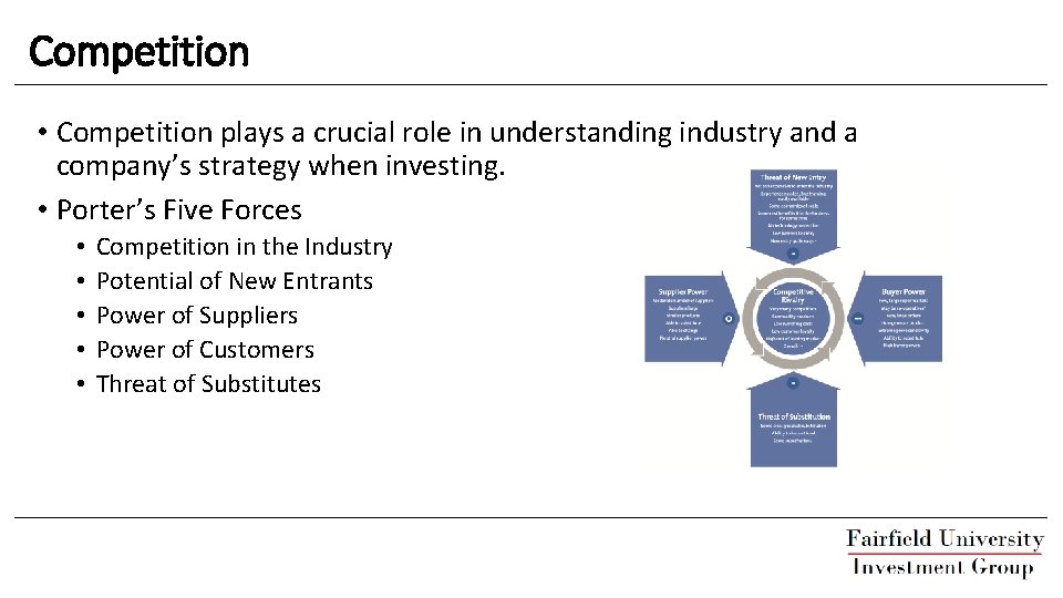 Competition • Competition plays a crucial role in understanding industry and a company’s strategy