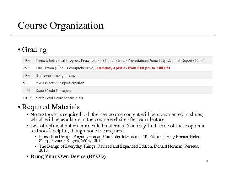 Course Organization • Grading • Required Materials • No textbook is required. All the