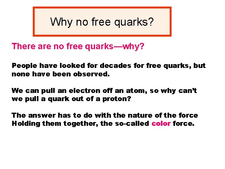 Why no free quarks? There are no free quarks—why? People have looked for decades
