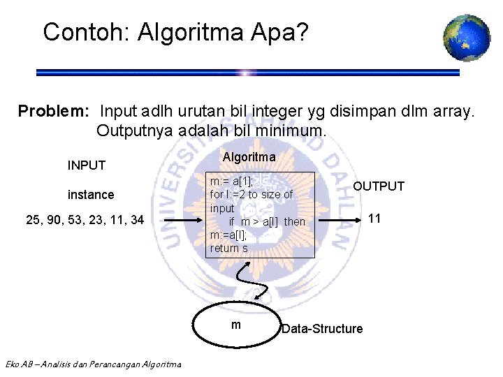 Contoh: Algoritma Apa? I. I What is an Algorithm? Problem: Input adlh urutan bil