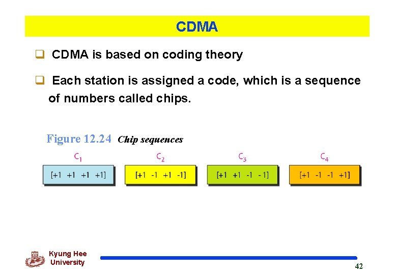 CDMA q CDMA is based on coding theory q Each station is assigned a