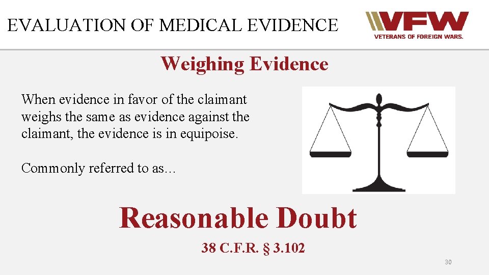EVALUATION OF MEDICAL EVIDENCE Weighing Evidence When evidence in favor of the claimant weighs
