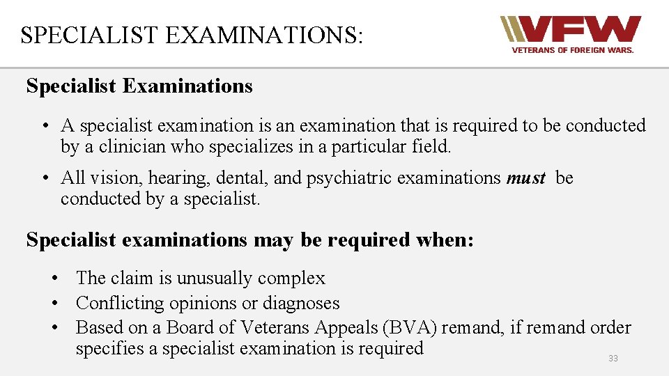 SPECIALIST EXAMINATIONS: Specialist Examinations • A specialist examination is an examination that is required