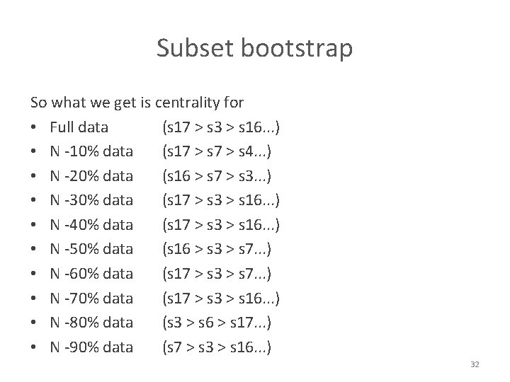 Subset bootstrap So what we get is centrality for • Full data (s 17