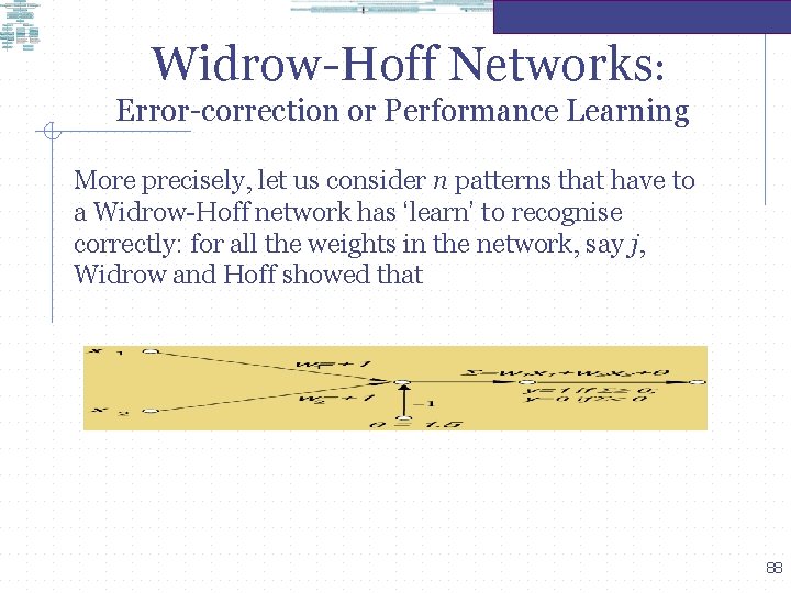 Widrow-Hoff Networks: Error-correction or Performance Learning More precisely, let us consider n patterns that