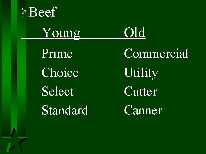 H Beef Young Old Prime Choice Select Standard Commercial Utility Cutter Canner 
