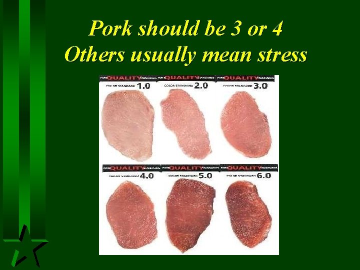 Pork should be 3 or 4 Others usually mean stress 