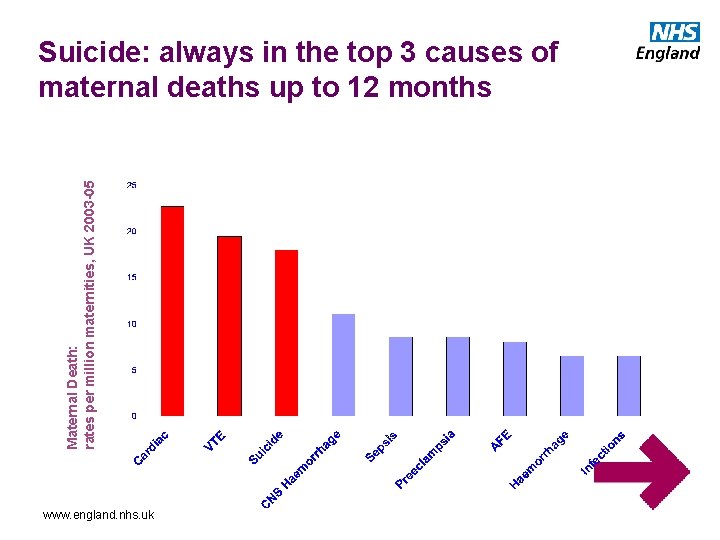 Maternal Death: rates per million maternities, UK 2003 -05 Suicide: always in the top