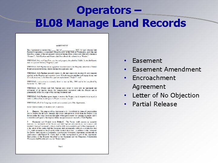 Operators – BL 08 Manage Land Records • Easement Amendment • Encroachment Agreement •