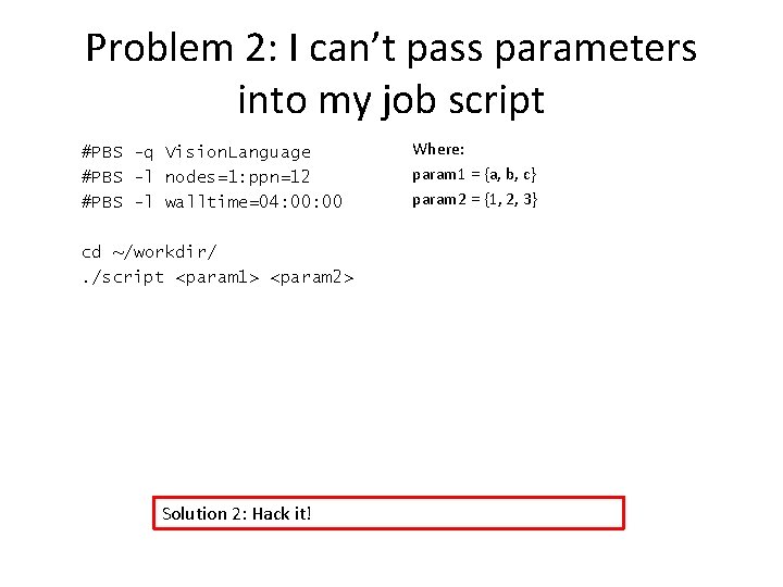 Problem 2: I can’t pass parameters into my job script #PBS -q Vision. Language