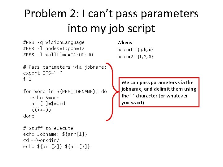 Problem 2: I can’t pass parameters into my job script #PBS -q Vision. Language