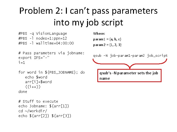 Problem 2: I can’t pass parameters into my job script #PBS -q Vision. Language