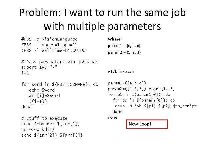 Problem: I want to run the same job with multiple parameters #PBS -q Vision.