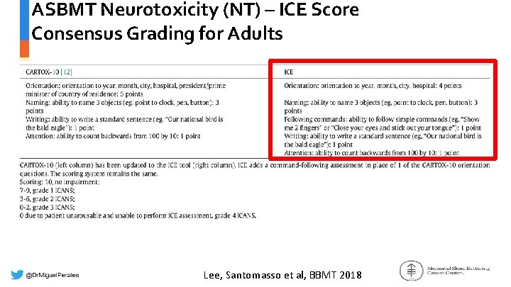 ASBMT Neurotoxicity (NT) – ICE Score Consensus Grading for Adults Lee, Santomasso et al,
