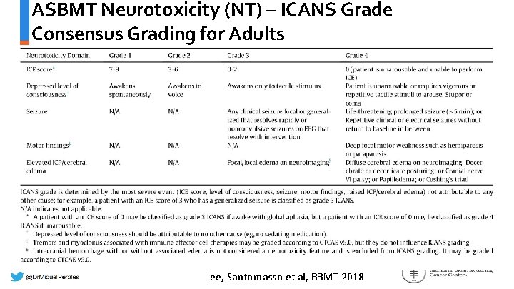 ASBMT Neurotoxicity (NT) – ICANS Grade Consensus Grading for Adults Lee, Santomasso et al,
