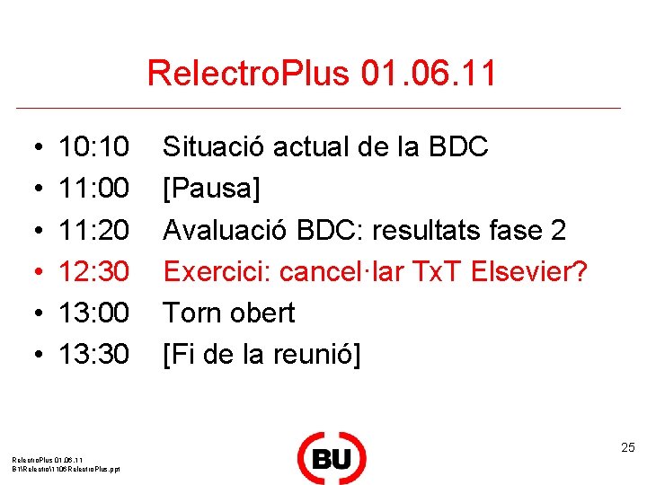 Relectro. Plus 01. 06. 11 • • • 10: 10 11: 00 11: 20