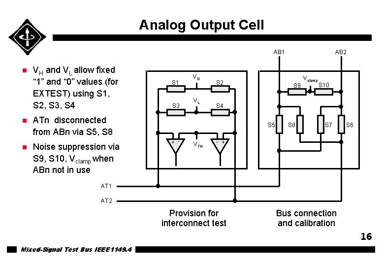 Analog Output Cell AB 1 n VH and VL allow fixed “ 1” and