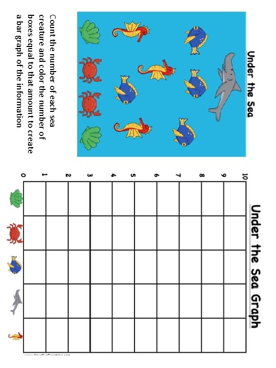 Count the number of each sea creature and color the number of boxes equal