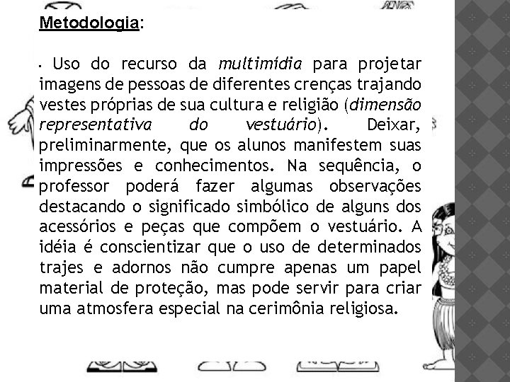 Metodologia: Uso do recurso da multimídia para projetar imagens de pessoas de diferentes crenças