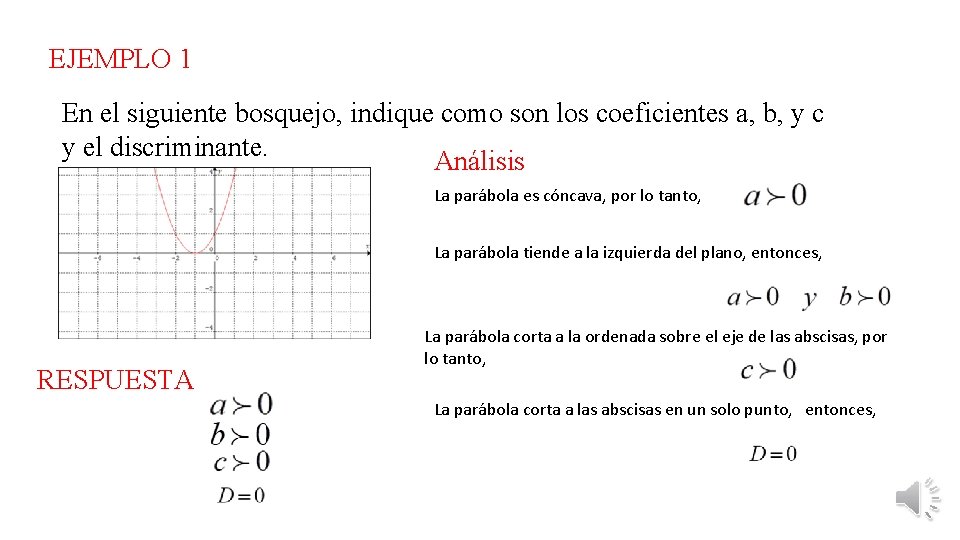 EJEMPLO 1 En el siguiente bosquejo, indique como son los coeficientes a, b, y