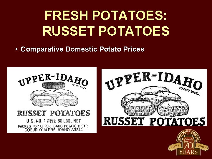 FRESH POTATOES: RUSSET POTATOES • Comparative Domestic Potato Prices 