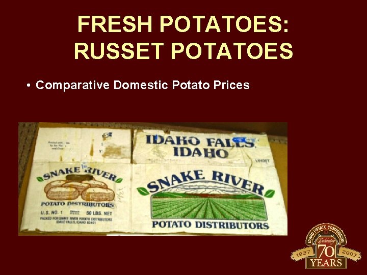 FRESH POTATOES: RUSSET POTATOES • Comparative Domestic Potato Prices 