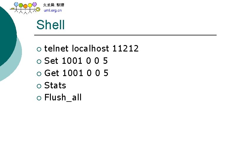 Shell telnet localhost 11212 ¡ Set 1001 0 0 5 ¡ Get 1001 0