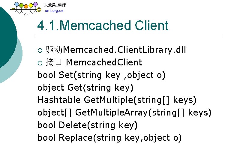 4. 1. Memcached Client 驱动Memcached. Client. Library. dll ¡ 接口 Memcached. Client bool Set(string
