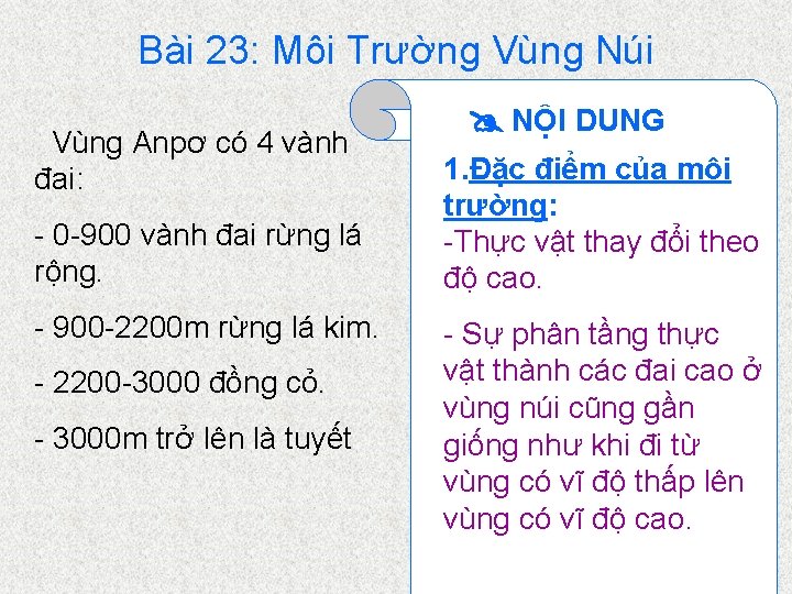 Bài 23: Môi Trường Vùng Núi Vùng Anpơ có 4 vành đai: - 0