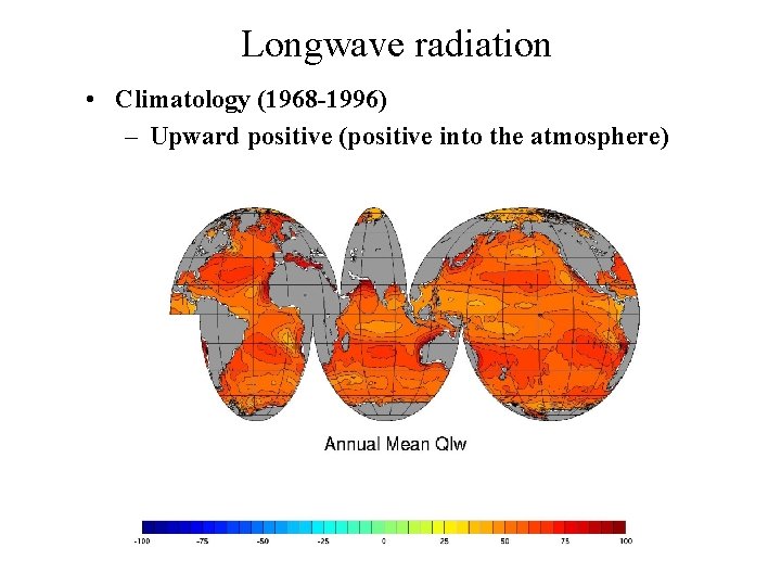 Longwave radiation • Climatology (1968 -1996) – Upward positive (positive into the atmosphere) 